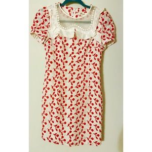 Roem Cherry Embroidered Puff-Sleeve Mini Dress